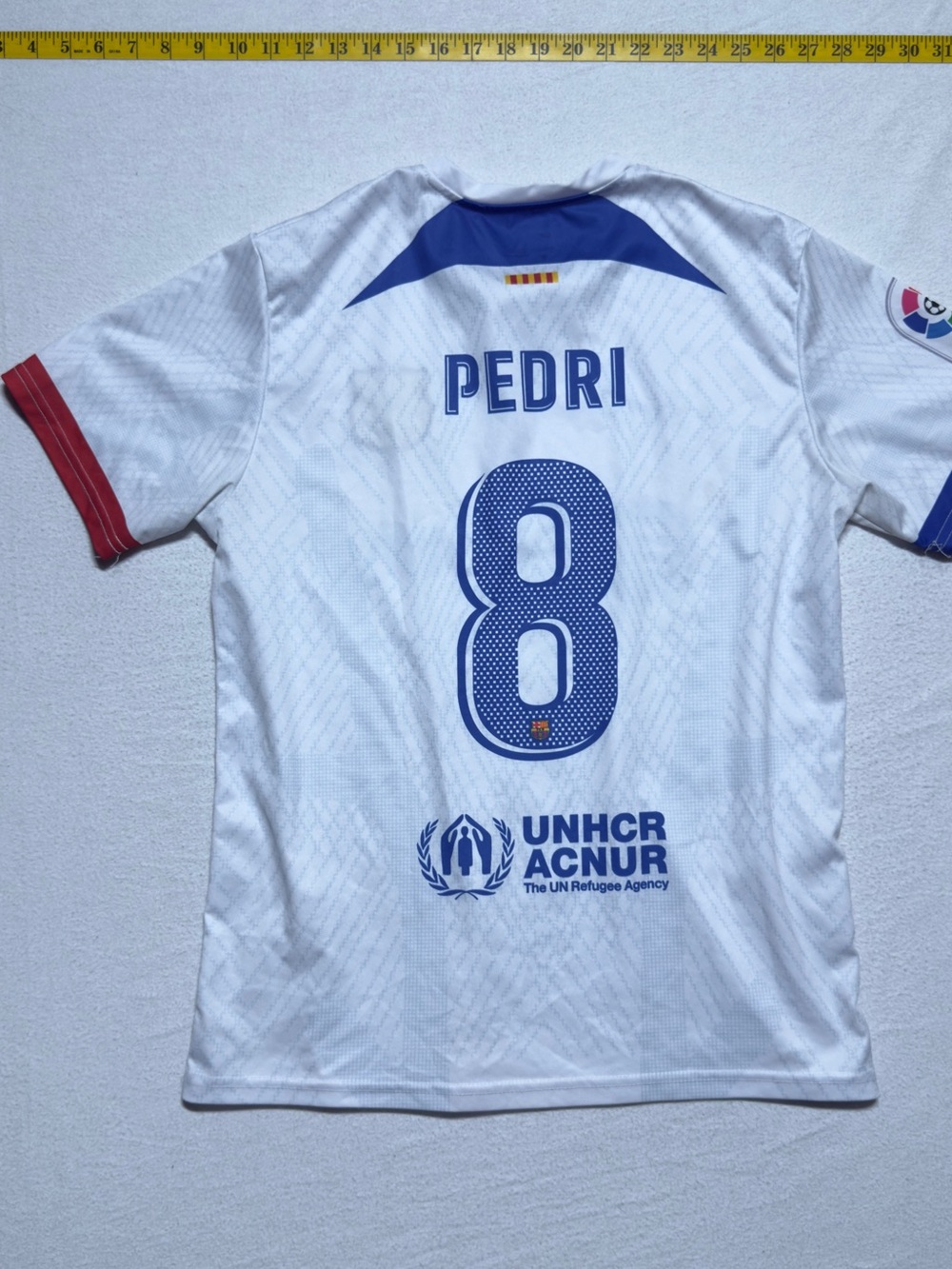 Nike White FC Barcelona Spotify Away Jersey with Blue and Red Accents - Picture 8 of 8